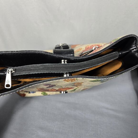 Patricia Nash Leather Crossbody Bag Floral Newspaper Print Buckle Front Zip - Picture 9 of 13